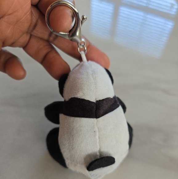 Panda keychain stuffed animal white black Plush keyholder New - Picture 4 of 8